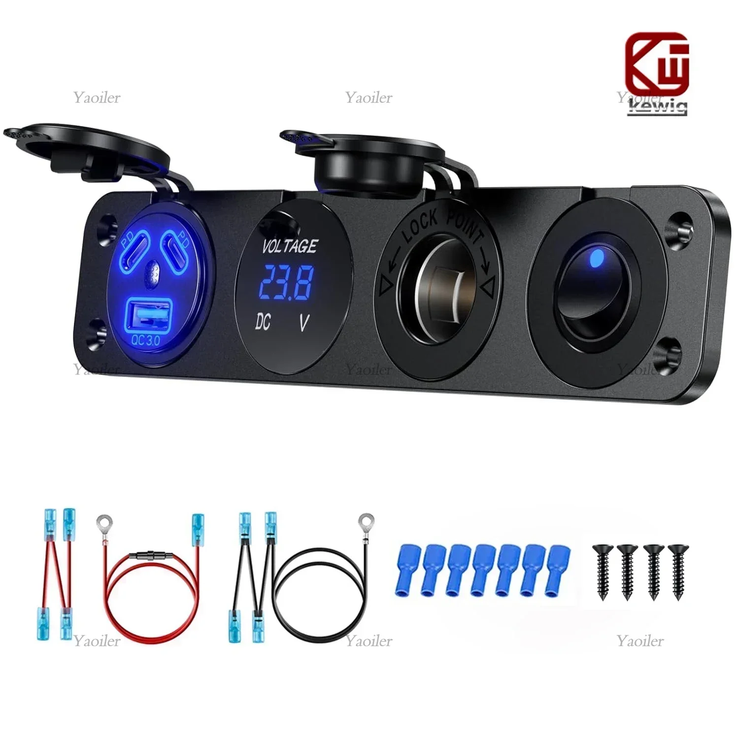 ตัวเลือกสินค้า USB Car Charger 4 Port 12V ชาร์จเร็ว PD QC3.0 กันน้ำ สำหรับรถยนต์ รุ่น Premium