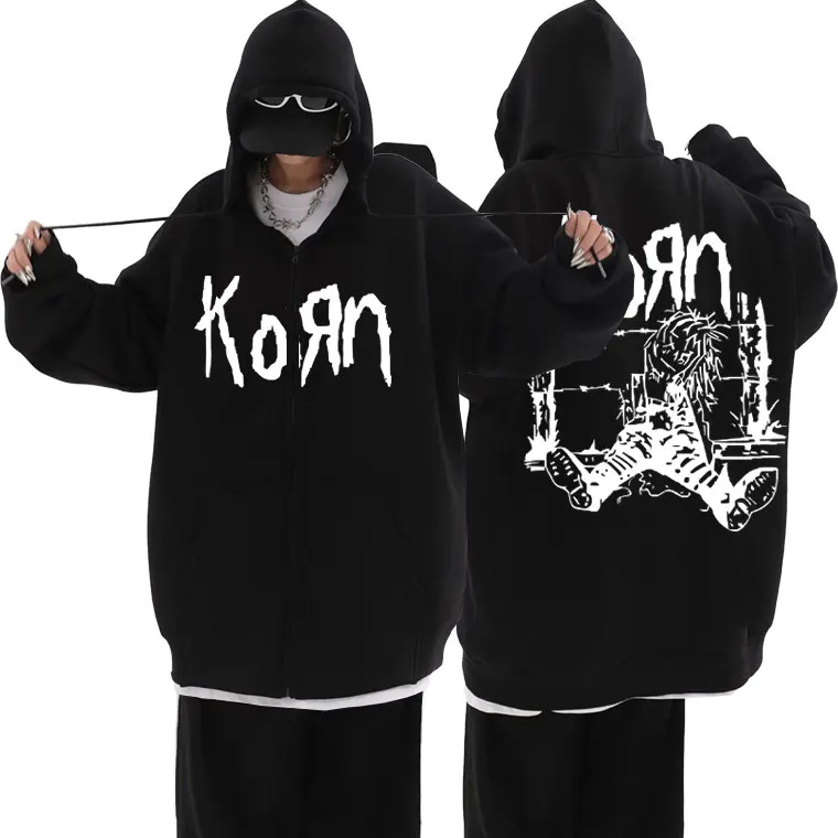 

Rock Band Korn Graphic Zipper Hoodie Mens Fashion Streetwear Man Sweat Loose Zip Hoodies Men Fleece Cotton Coat Punk Male Jacket