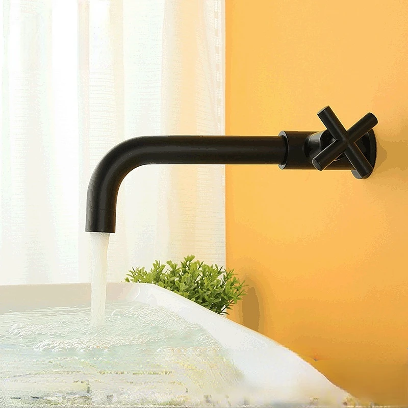 

Kitchen Wall Faucets Gourmet Basin Sink Home Tapware Single Cold Black Tap Blender Laundry Bathroom Accessories Washing Tank