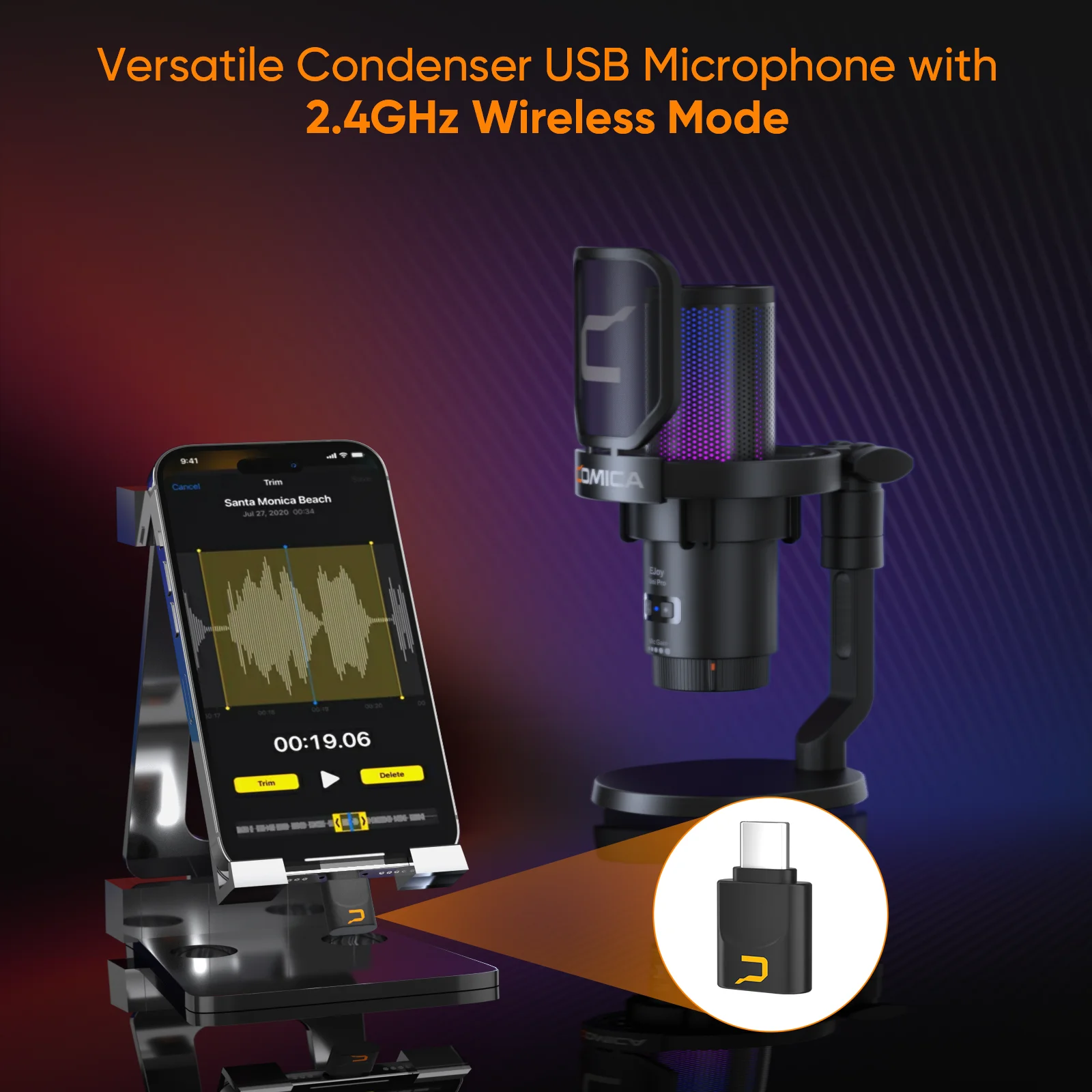 COMICA Uni Pro ワイヤレス USB ゲーミングマイク PC ラップトップ