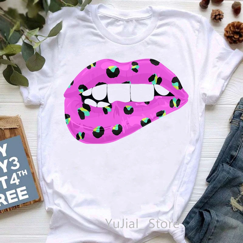 

2022 New Style Pink Lips Tshirt Women'S Clothing Sexy Cool White T-Shirt Femme Short Sleeve T Shirt Female Dropshipping Tops