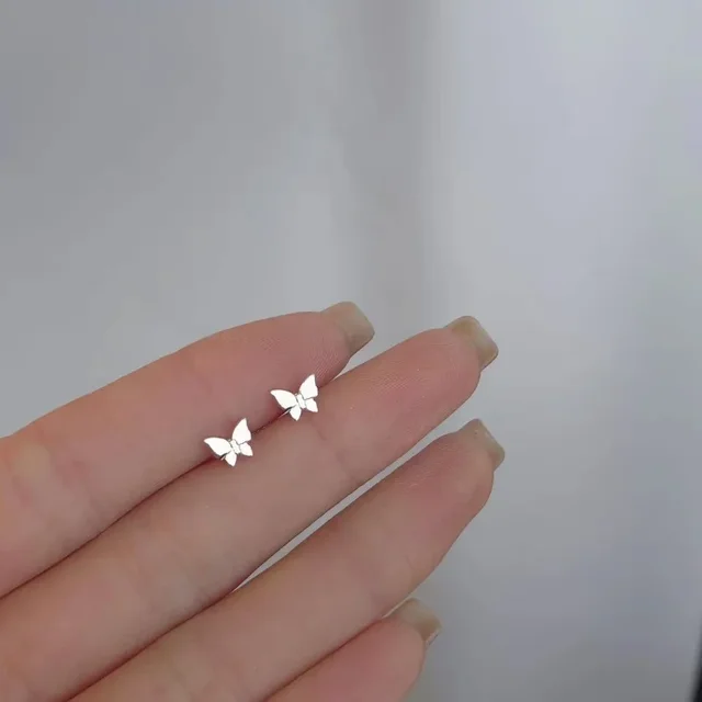 2024 New Silver Color Simple Small Butterfly Stud Earrings for Women Hypoallergenic Daily Wear Ear Girls Pierc Gifts 6