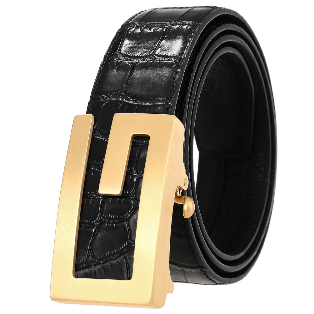 

High-Grade Crocodil Men's Leather Embossing Automatic Checkoff Full-Grain Leather Business Waistband Belt Luxury Designer