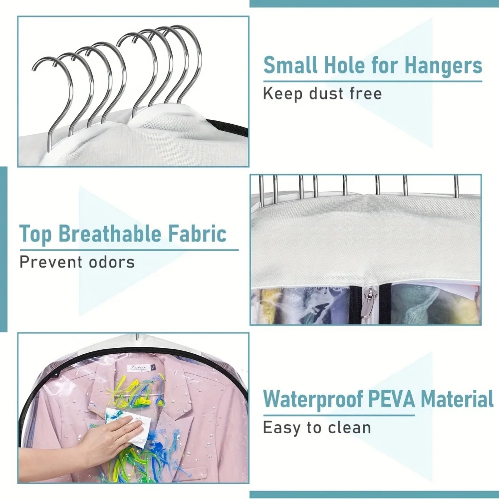 Clear Garment Cover Gusseted Closet Organizer with Hanger Hole Casual Style Plastic Suit Protector Dust-Free Breathable Fabric 6
