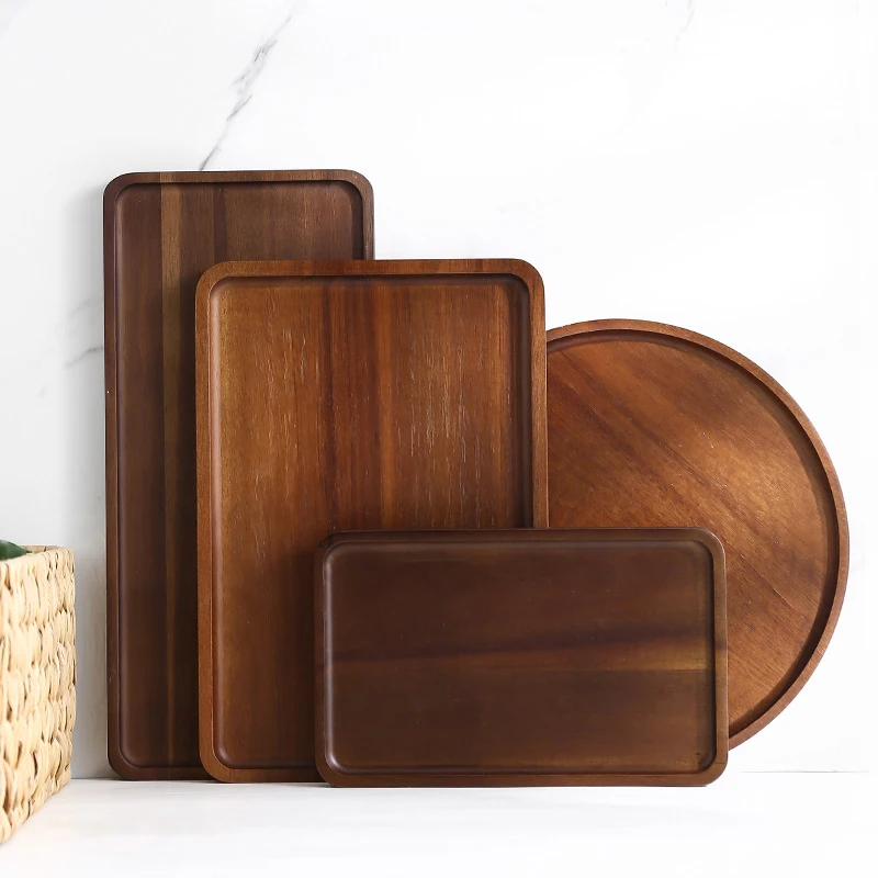 Large Size Walnut Wooden Tray Ins Wind Wooden Plate Dinner Plate Cake Bread Coffee Tea Solid Wood Tray Serving Table