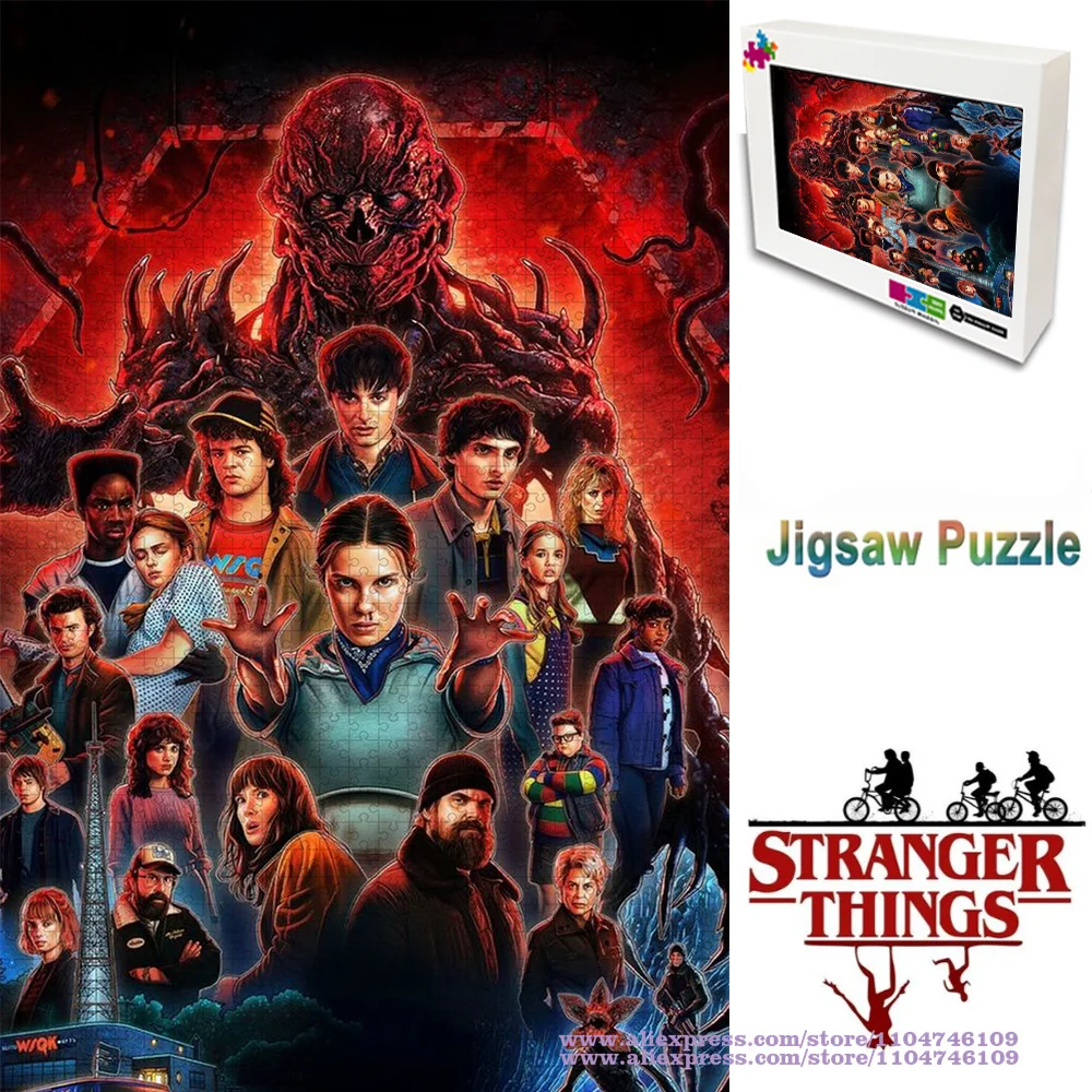 Puzzle Stranger Things 108/200/300/500/1000/1500 pièces, puzzle d'intelligence, cadeau d'anniversaire pour enfants et adultes avec boîte colorée