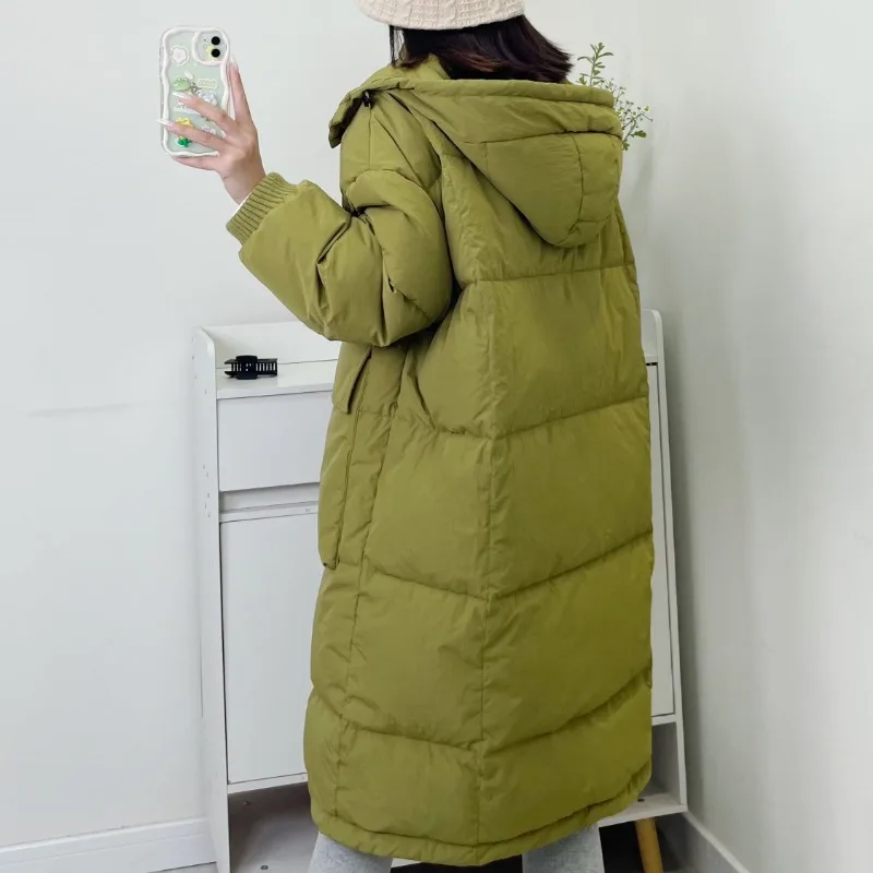 2023 New Women Down Jacket Winter Coat Female Mid Length Version Parkas Loose Thick Warm Outwear Hooded Leisure Time Overcoat