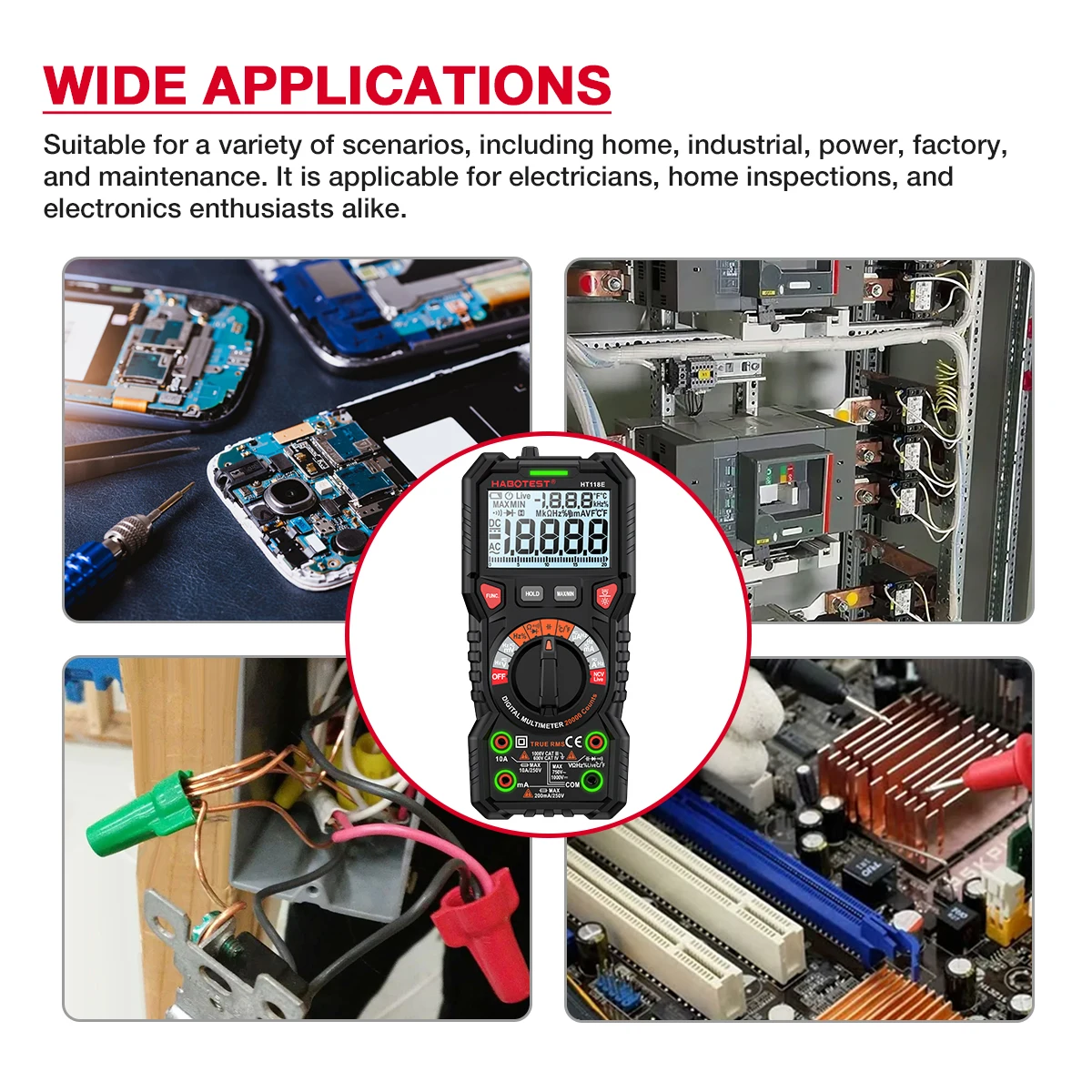 HABOTEST HT118E Digital Multimeter 20000 Counts True Rms NCV HZ Multimeters Transistor Tester Voltimetro Capacitance Meter 6