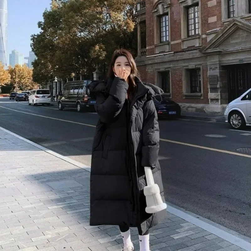 2024 New Women Down Jacket Winter Coat Female Long Parkas Loose Large Size Thick Warm Outwear Fashion Simplicity Hooded Overcoat
