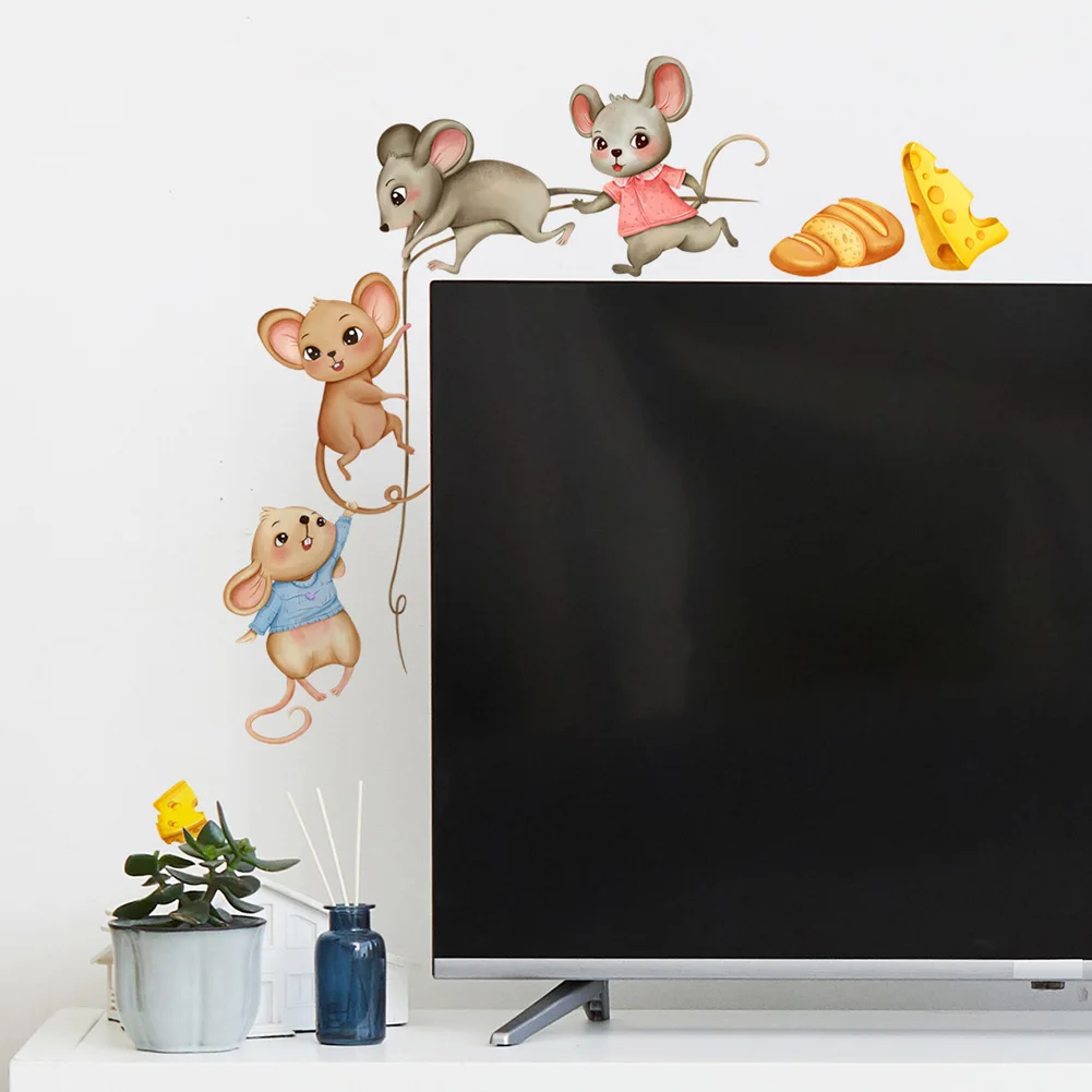 Cute Mouse Carries Food Wall Stickers Bedroom Kids Baby Room Decoration Mural Kitchen Home Decor Cartoon Self-adhesive Wallpaper wall stickers luminous wall stickers vinyl decal stickers