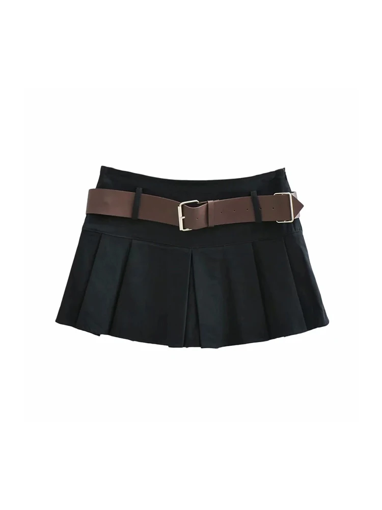 

2000s Summer Women New Retro Solid Color Mini Skirts A-line High Waist With Belt Hot Girls Pleated Skirts Vintage Club Streetwe