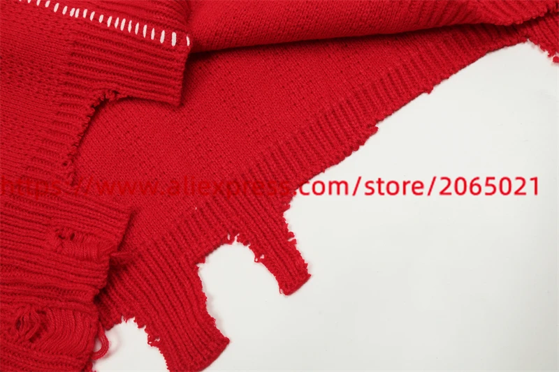 RAF SIMONS Vintage Badge Damaged Irregular Loose Red Sweater Knit Men Women Top Quality Casual Sweatshirts