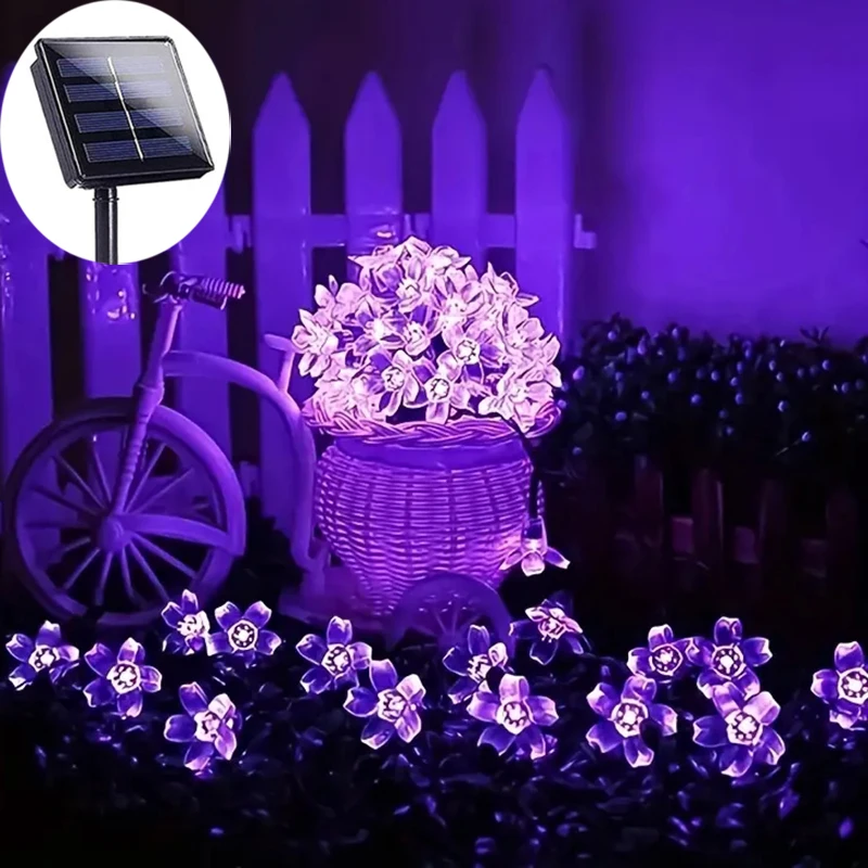 12M 100Leds Solar String Lights Outdoor Waterproof 8 Mode Battery Operated Cherry Flower Light Christmas Garden Party Decoration 3