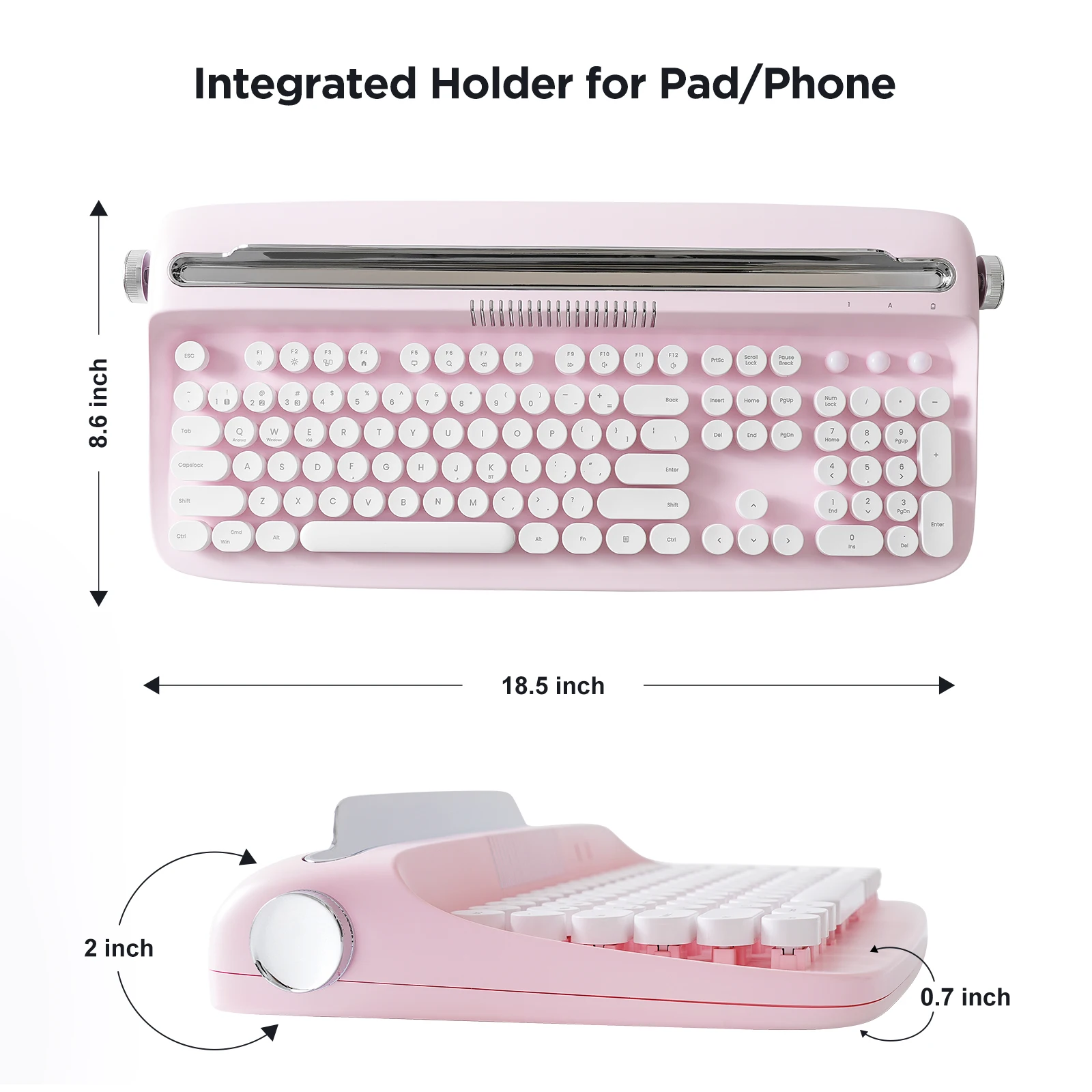 Yunzii-actto B503 Máquina de Escrever sem Fio Bluetooth Retro Teclado Estético com Suporte Integrado para Vários Dispositivos Baby Pink - Imagem 4