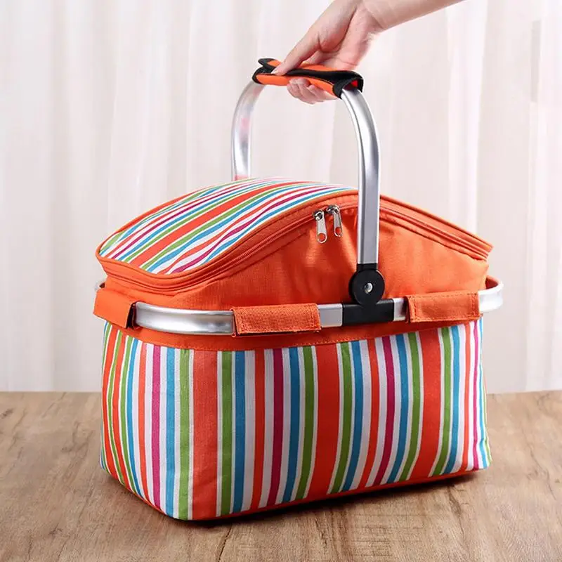 Foldable Camping Ice Cooler Basket 30L Insulation Picnic Basket Picnic Bag Portable Oxford Cloth Bag For Camping Grocery cooler bag
