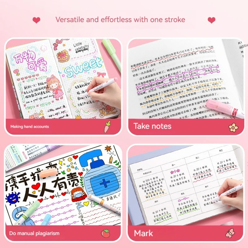 6 개/대 꽃 개요 펜 모양의 형광펜 롤러 팁 커브 라이너 마커 펜 forJournaling Drawing 스크랩북 크리스마스 카드