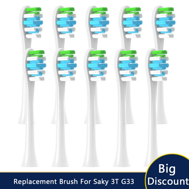 

10PCS Vacuum Replacement Brush For Saky 3T G33 Toothbrush DuPont Soft White Brush Heads Replace Clean Head Toothbrush Nozzle