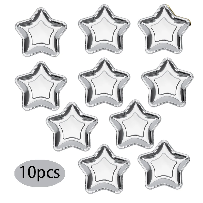 7inch Gold Silver Pentagram Dinner Plate Christmas New Year Birthday Party Disposable Paper Plate Star Dinner 10pcs/Lot