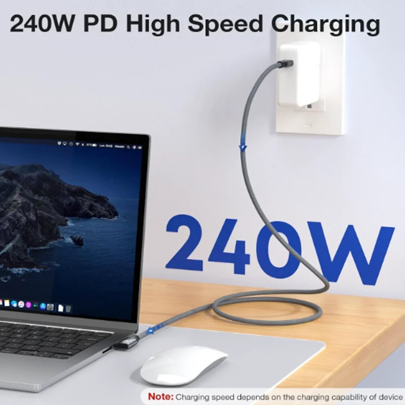 240w 80gbps USB C 케이블 썬더볼트 4 호환 케이블 직각 6.6피트, 90도 USB C USB 4 케이블, 8K/60Hz