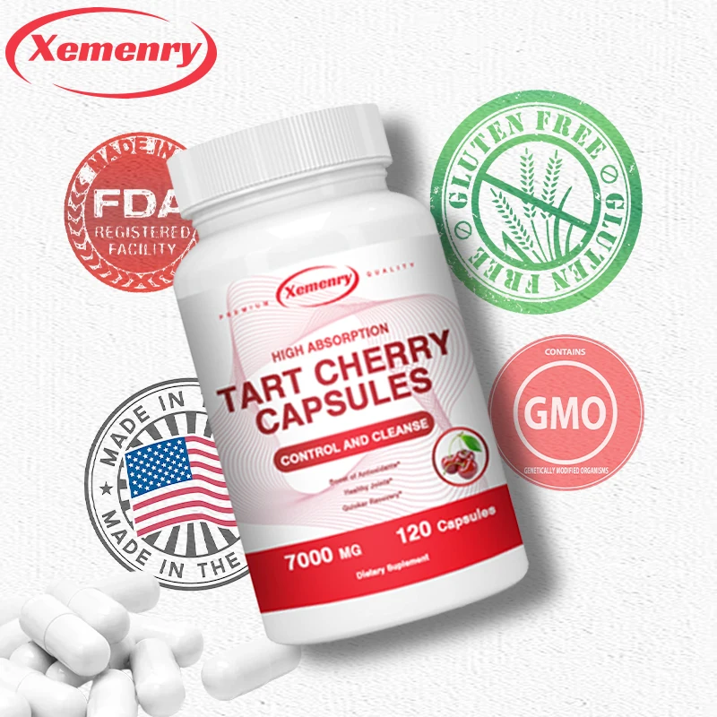 

Tart Cherry Capsules 7000 Mg, Vegetarian Supplement, 30/60/120 Capsules
