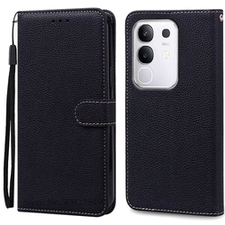 Luxurious Leather Flip Wallet Phone Cover with Soft TPU Silicone for Vivo Y29 (4G) (Black)