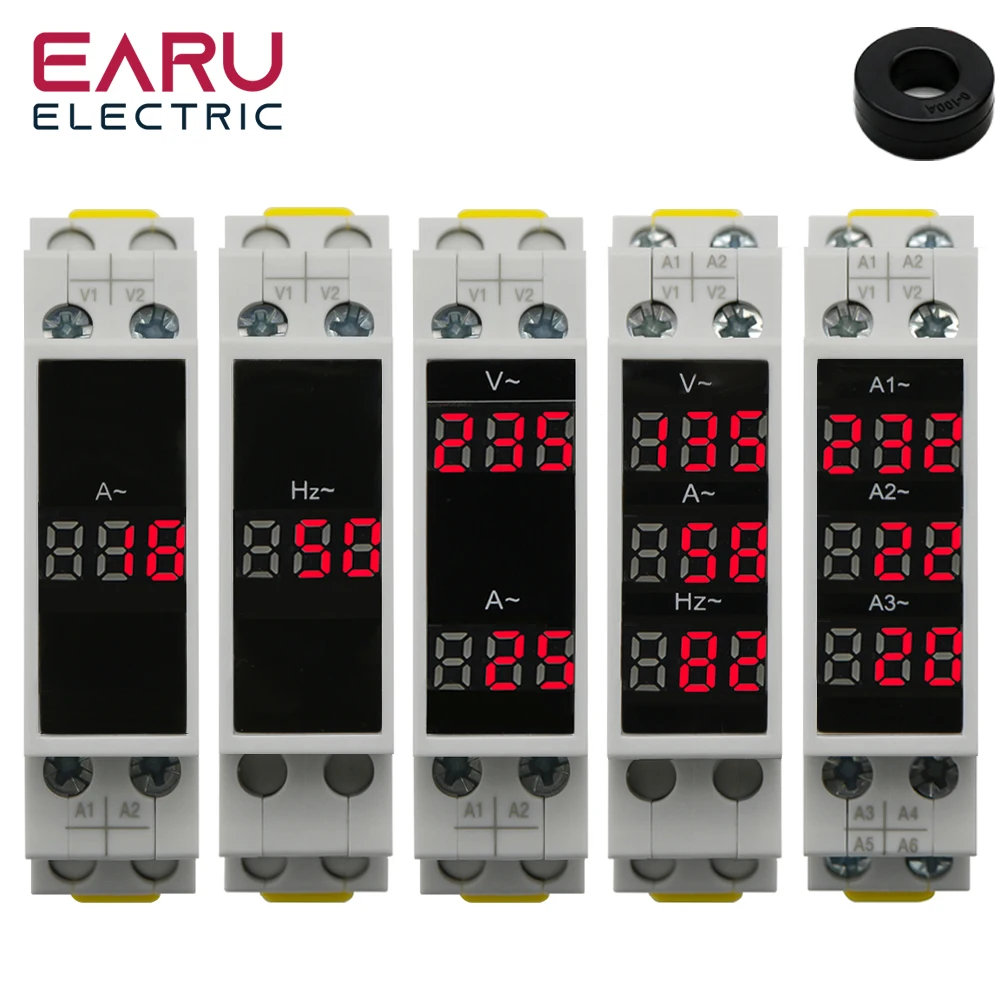 Din Rail 18mm Voltage Current HZ Meter AC 80-500V 220V 380V 100A Modular Voltmet