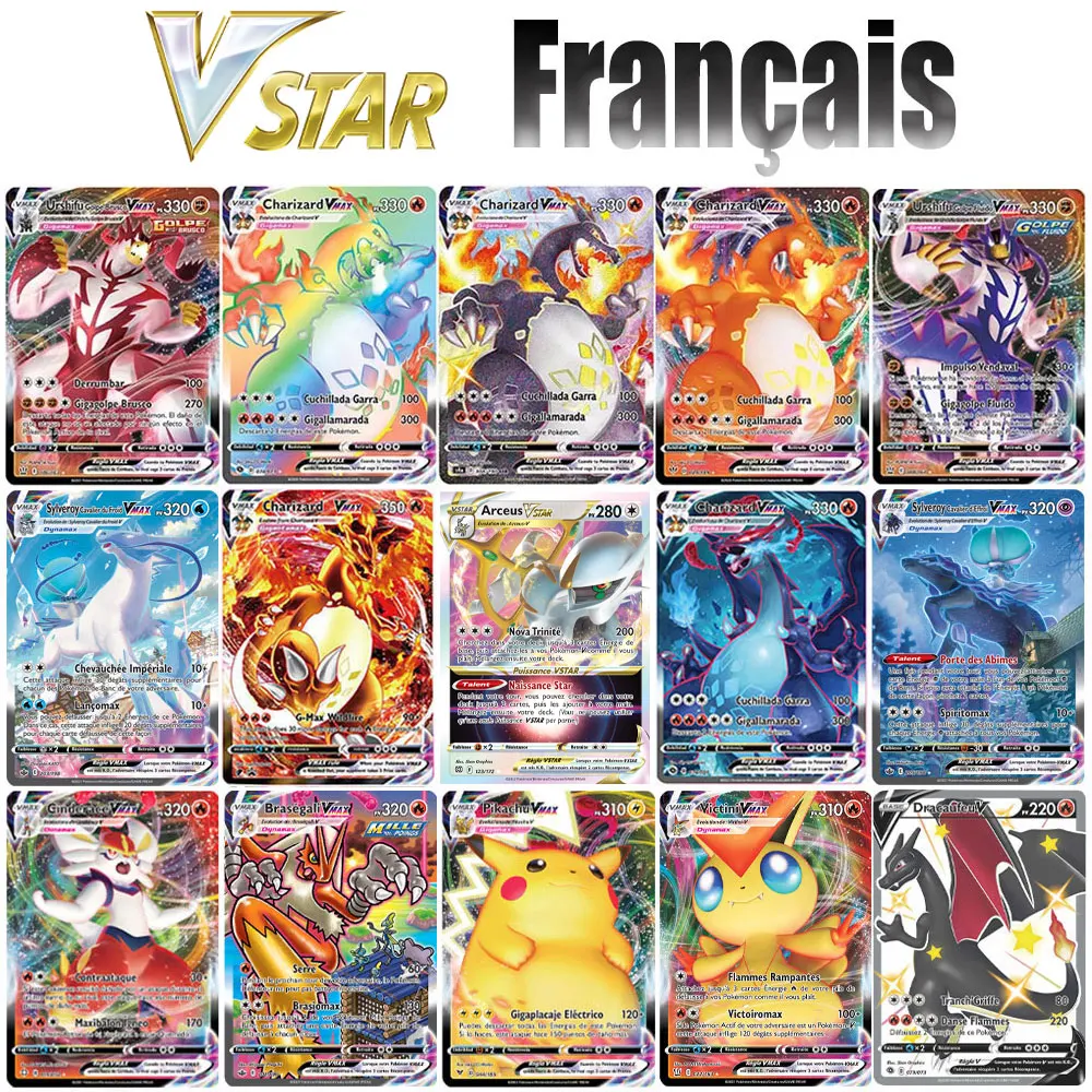 Cartes Pokemon en français, Star brillante Vstar Vmax Energy, jeu  holographique arc-en-ciel, jouets pour enfants, nouvelle collection