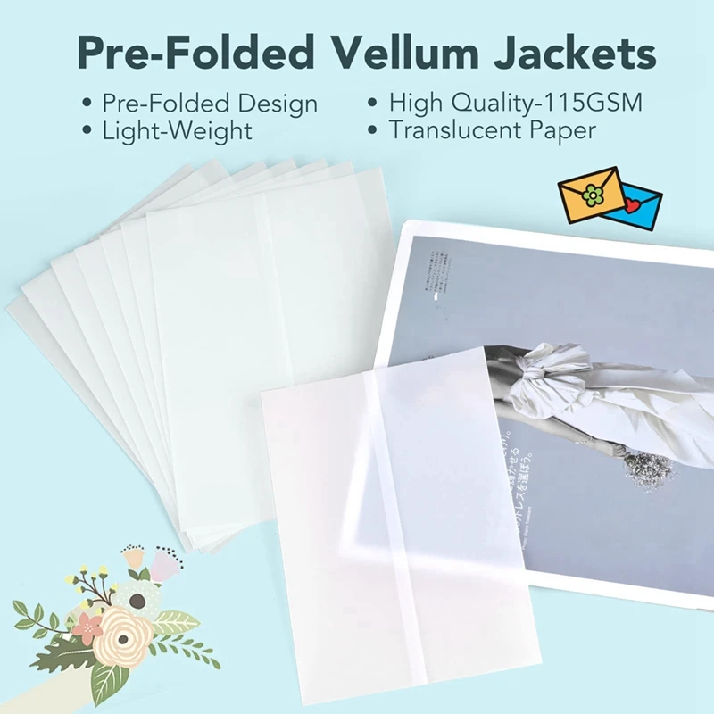 120pcs Pre-folded Vellum Paper, Printable Vellum Jackets