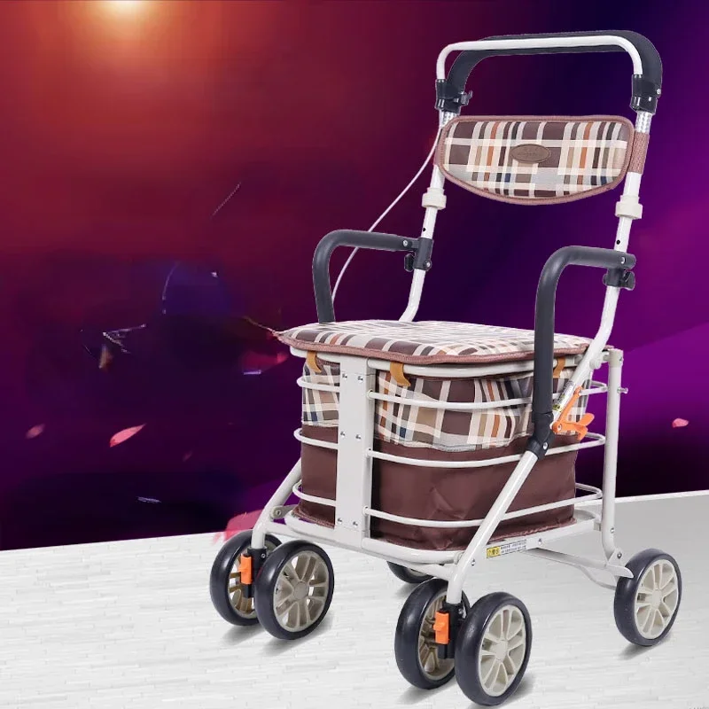Foldable Walking Trolley  Lightweight FourWheel Mobile Chair Large Capacity Elderly Shopping Aid with Seating Mobility Walker 3