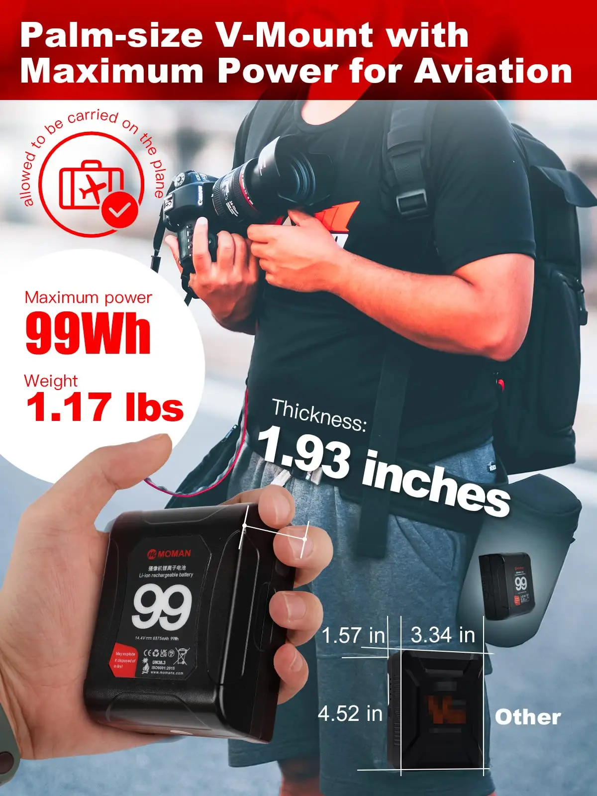 Moman V Ʈ ͸,  D-  USB  Ŀ ũ, Blackmagic ī޶ ķڴ LED  Ϳ, 99Wh, 15A ׸