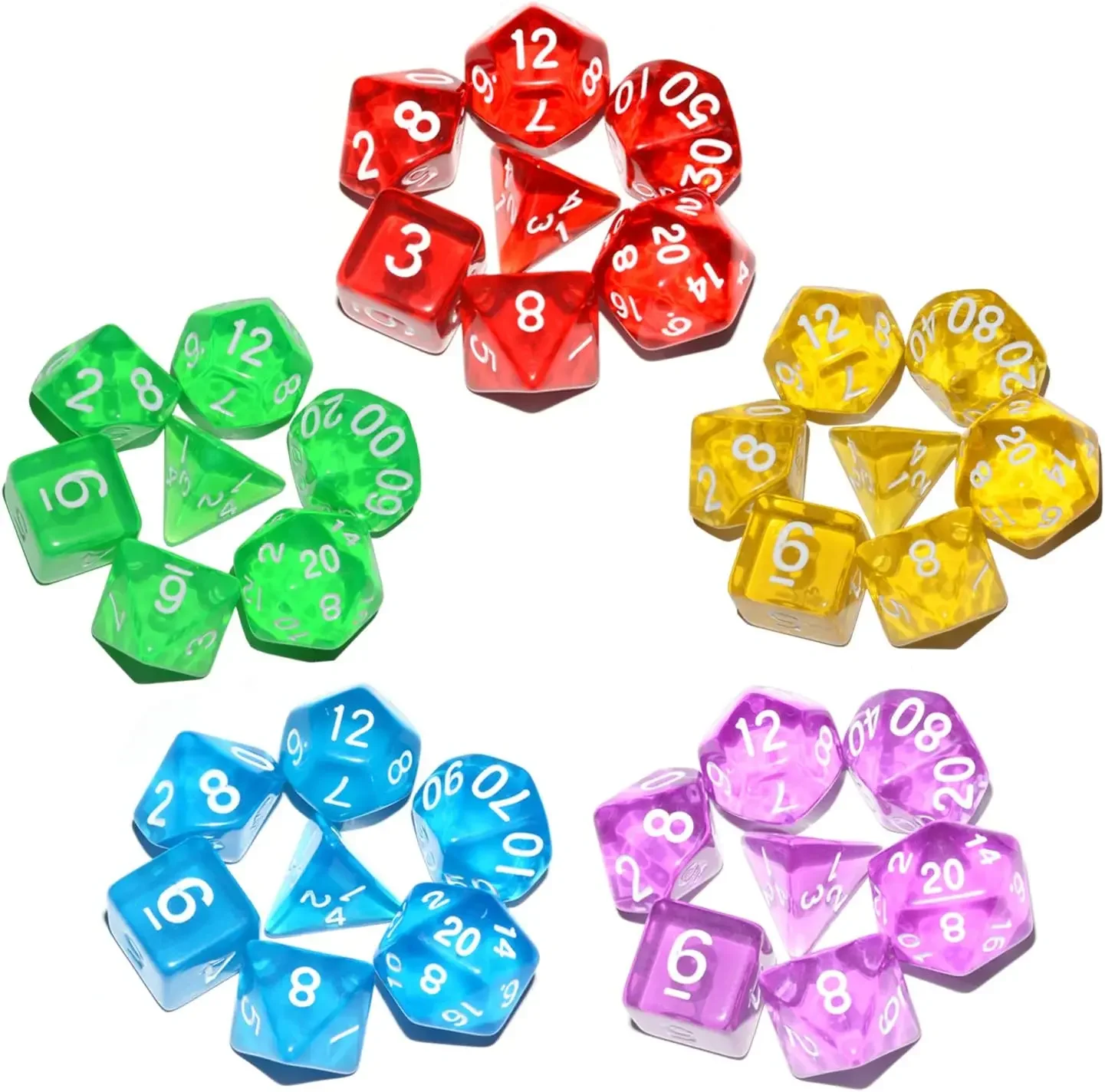 DND Dice Set D4-D20 Transparent Polyhedral Effect Pouch 105/70/49/35/21/7Pcs DND RPG Role Playing Table Board Games