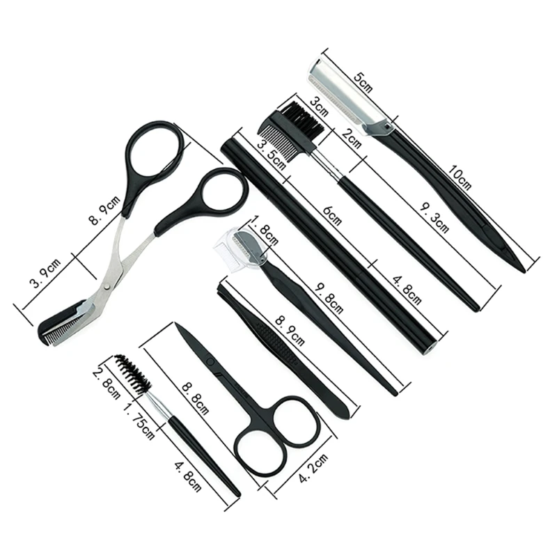 8Pcs Beauty Makeup Set Eyebrow Trimmer Shaver for Razor Brow Shaper Scissors Eyebrow Pen Brush Comb Face Tweezer for Mak