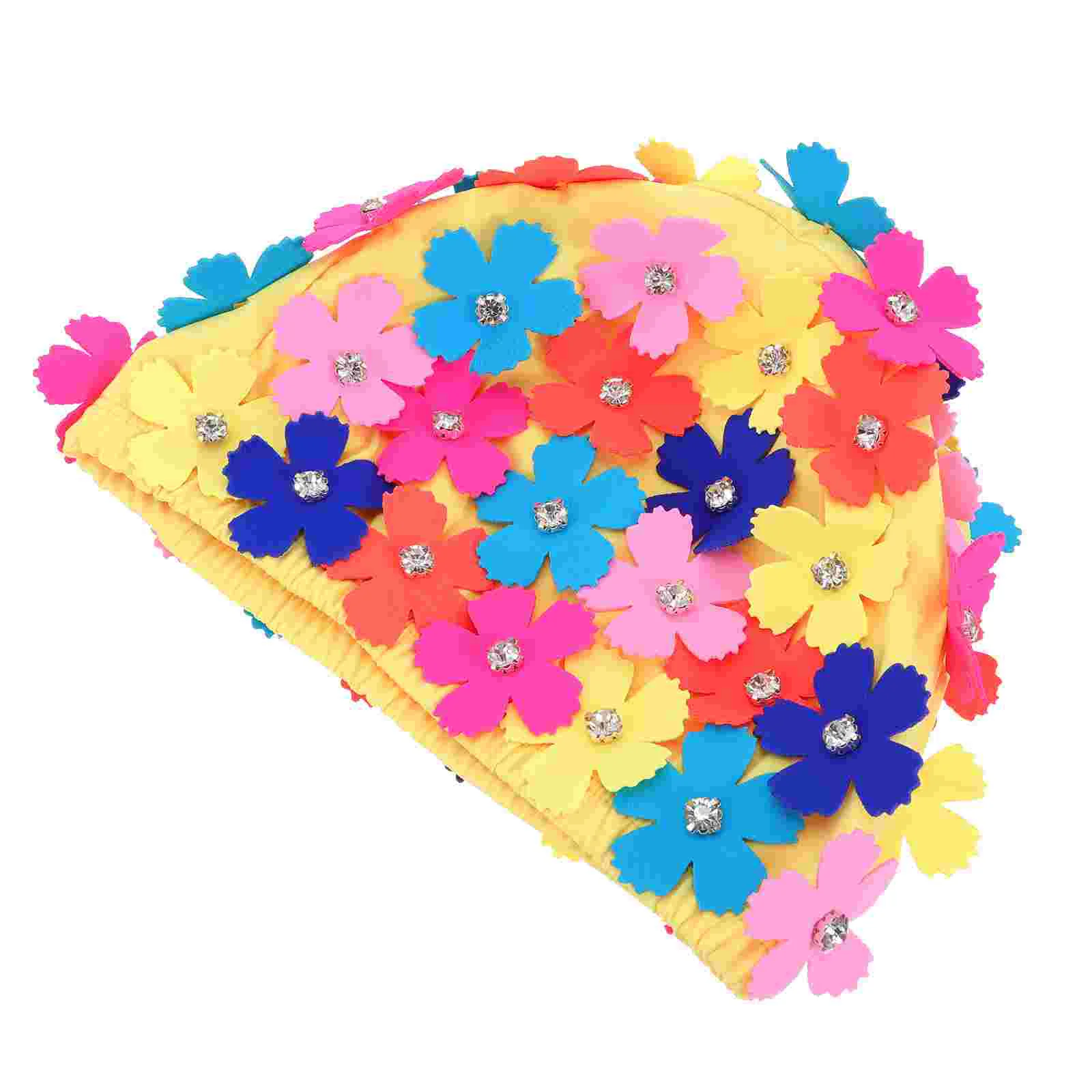 

Simulation Flower Petal Shower Cap Ladies Hat Floral Swimming Rhinestone Nylon Women Fashionable Caps Women's