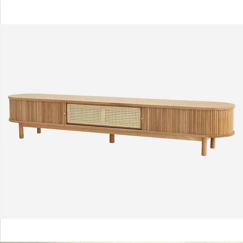 

Storage cabinet minimalist modern solid wood rattan woven TV cabinet Japanese style roller shutter door audiovisual cabinet