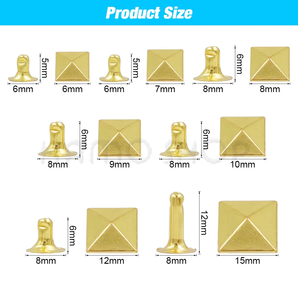 100 Rivetti Piramide A 4 Artigli In Ottone | 15 Mm Per Borse E Scarpe Fai-da-te | Colore Argento, Oro, Nero O Bronzo