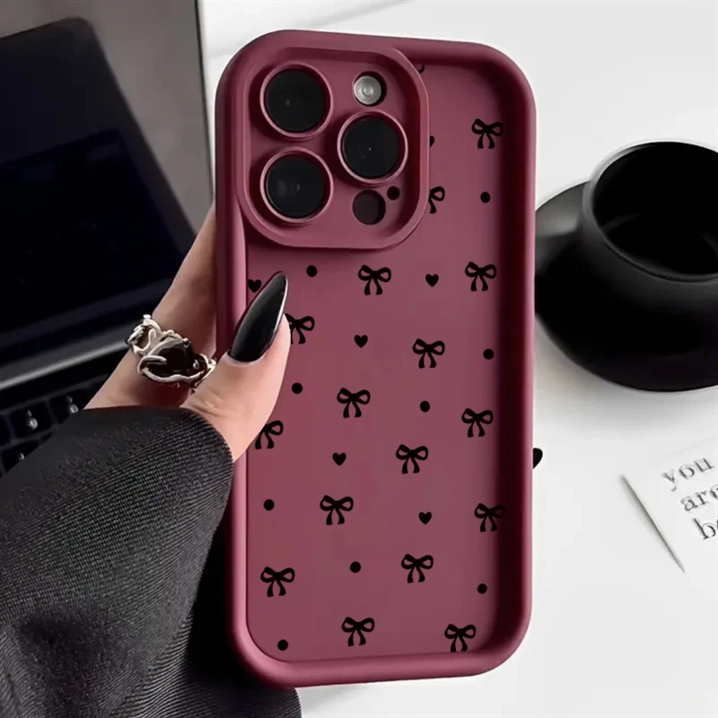 Elegant Black Bow Silicone Soft Phone Case - Shockproof Bumper Back Cover