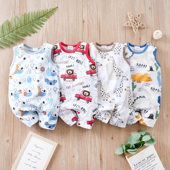 Newborn Clothing Cute Cartoon Animal Print Casual And Comfortable Soft Boy And Girl Summer Round Neck Sleeveless Baby Jumpsuit 1