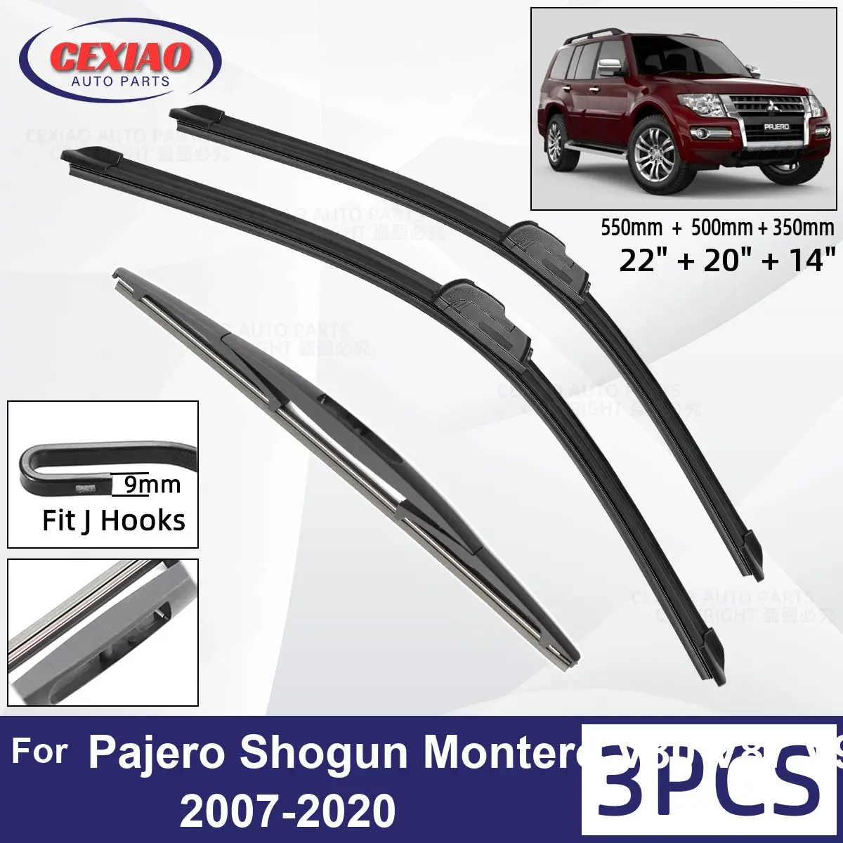 

For Mitsubishi Pajero Shogun Montero V80 V87 V93 V97 Car Front Rear Wiper Blades Windscreen Wipers Auto Windshield 22"+20"+14"