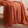 1pc Morandi Orange Tassel Knitted Blanket, Soft Warm Throw Blanket Nap Blanket for Couch Sofa Camping Travelling 2