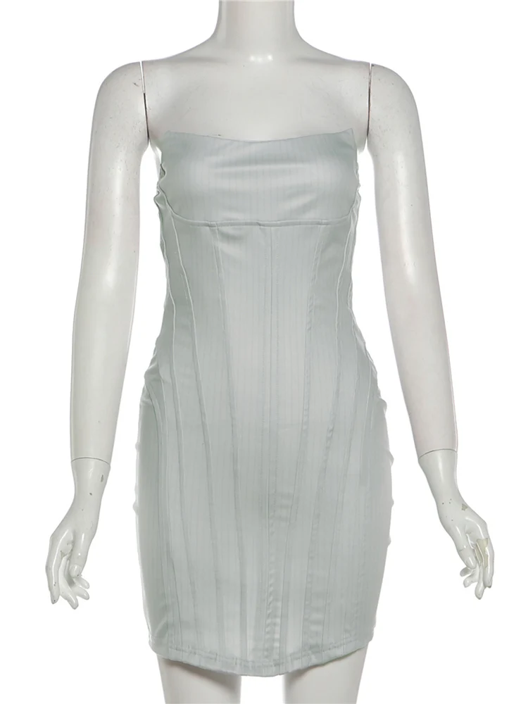 Nibber Birthday Party Sexy Strapless Dress Women Stripe Corset Peach Hip Hottie Sweet Fashion Street Clubwear Skinny Bodycon