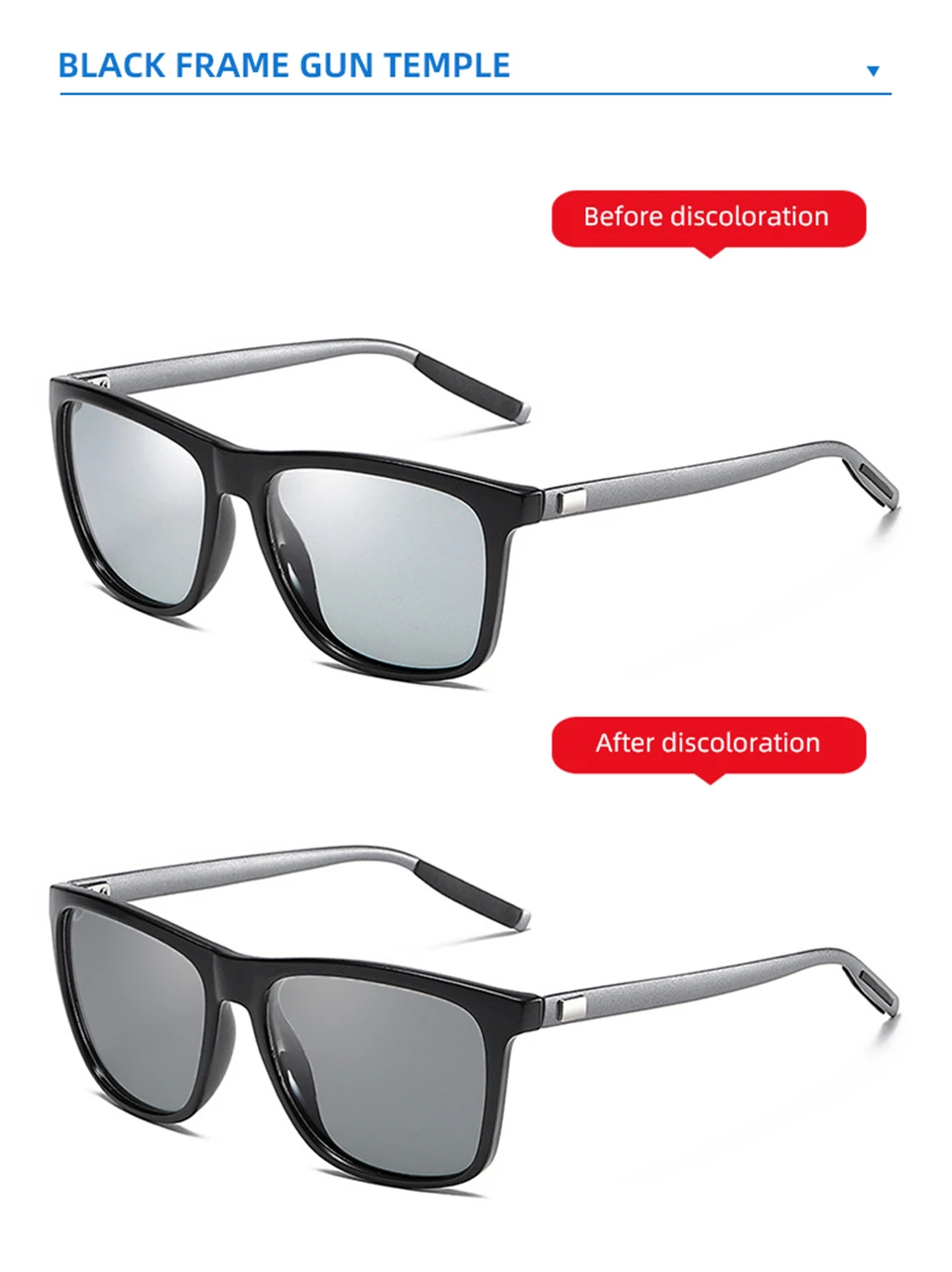 NOMOR Farbwechsel Grauer Rahmen Photochrome Polarisierte Sonnenbrille Männer Quadratische Klassische Chamäleon Glaases Übergangslinse Brillen – Detail 13