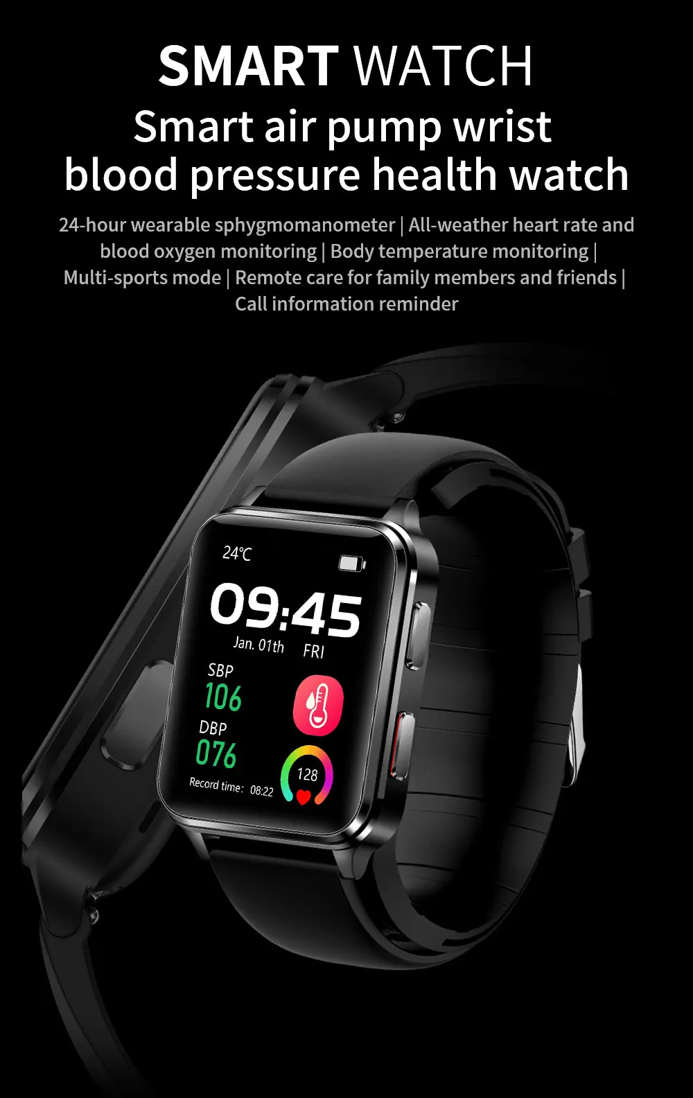 Smart Watch S6 Air Pump Accurate Blood Pressure Test Blood Oxygen Body Temperature Heart Rate Sleep Monitoring Sports Smartwatch
