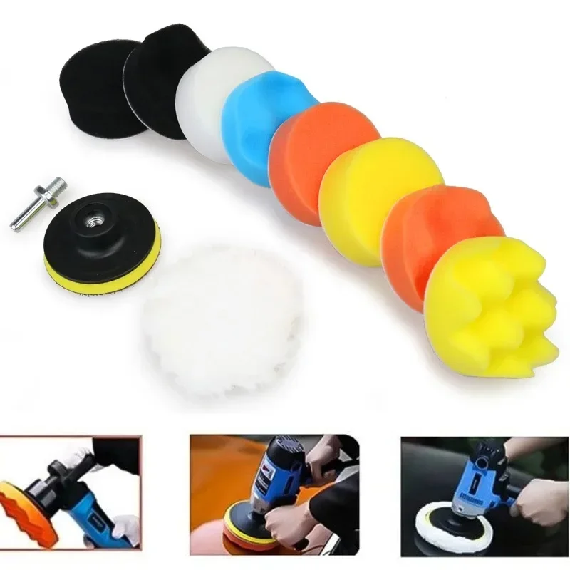 5/7/11pcs Polishing Sponge Plate Set Imitation Plush Waxing Grinding Cleaning Sponge Wheel Car Beauty Set Electric Drill Polish