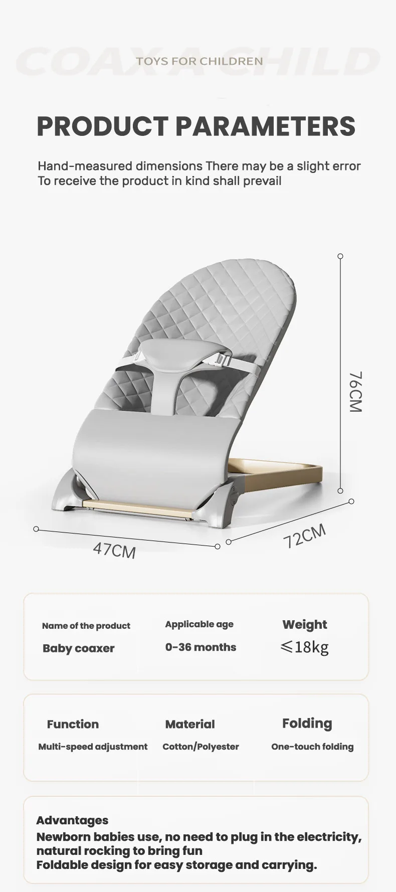 Foldable 4-Level Adjustable Baby Bouncer Seat,