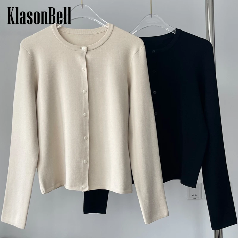 

11.8 KlasonBell Simple Temperament Solid Color O-Neck Single Breasted Knit Short Cardigan Women
