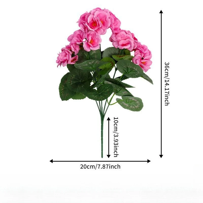 10 Stück Simulierte Begonien-Sträuße Seiden-Kunstblumen Grünpflanzen Rosa Geranie Hortensie Künstliche Blumen für Auditorium-Dekoration – Detail 12