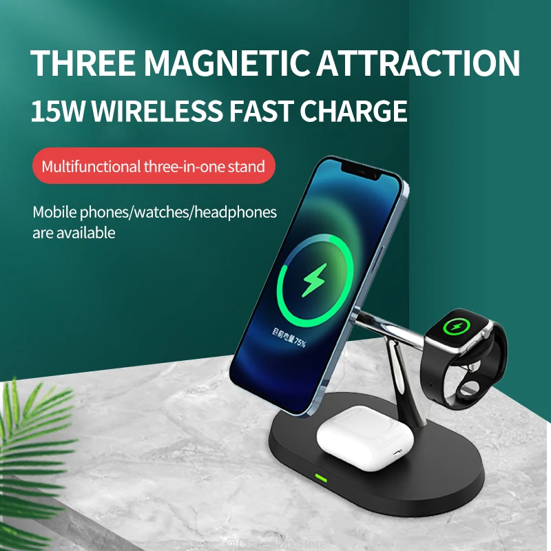 Supporto Per Caricabatterie Wireless Magsafe 3 In 1 Per Iphone Airpods E Stazione Di Ricarica Rapida Iwatch Dock Per Caricabatterie Tre In Uno Per App