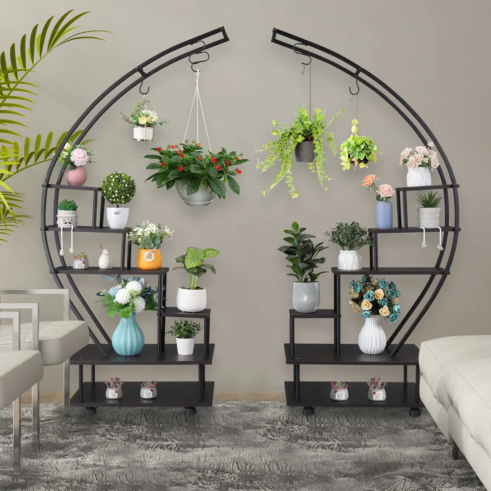 Plant Flower Display Stand Indoor Backdrop Stand For Garden Balcony Patio Lawn 2pcs 6 Tiers Semicircular With Wheels