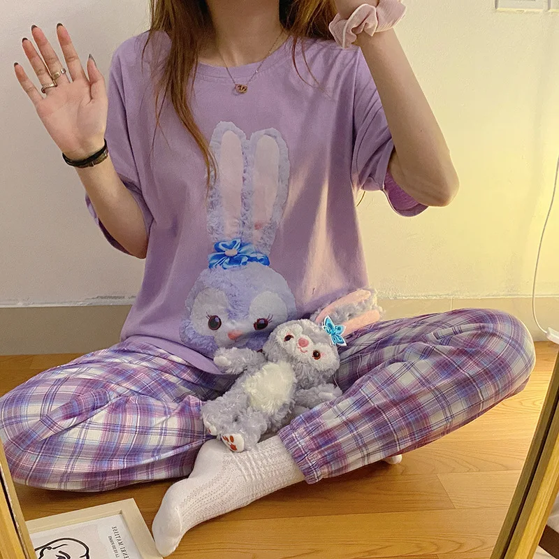 

Pajamas Women's Summer Cute Cartoon Star Dew Short-sleeved Trousers Pajamas Home Clothes Two Pices Sets