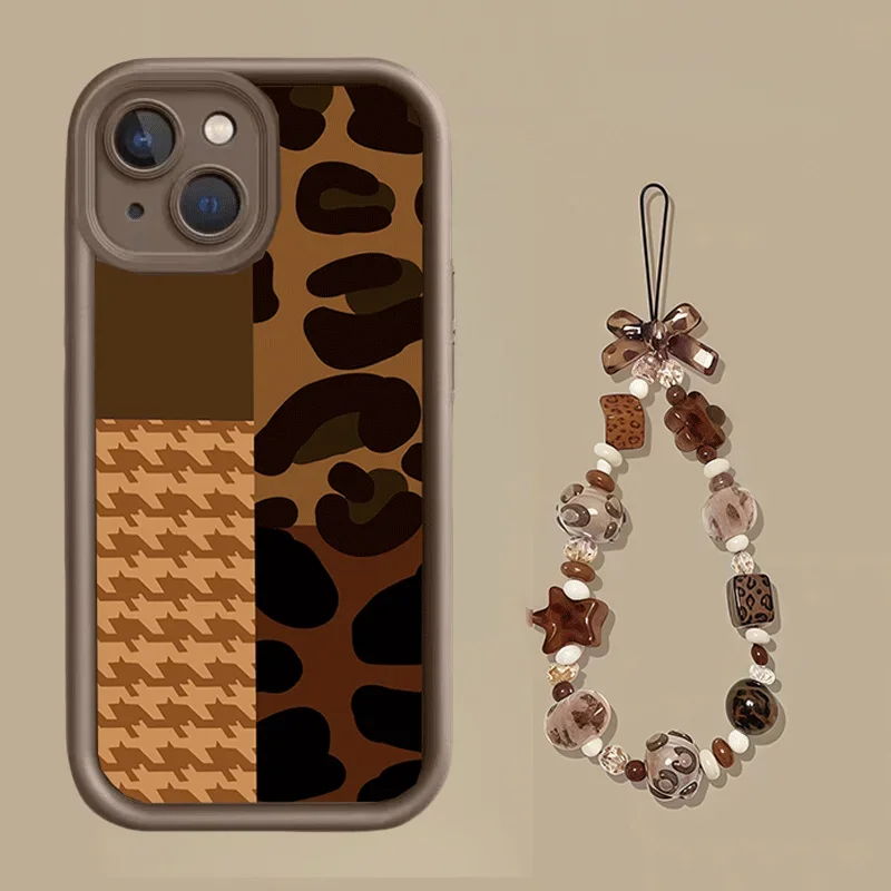 Leopard Pattern Phone Case with Chain Attachment